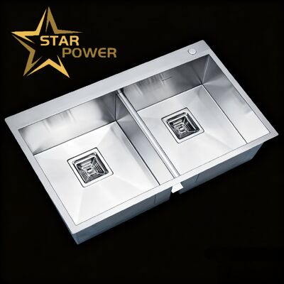 جودة  STAR POWER 304 Stainless Steel Double Bowl Handmade Kitchen Sink with Customized Bowl Depth مصنع