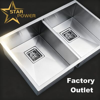 جودة  STAR POWER Brushed Double-Bowl Handmade Kitchen Sink in 304 Stainless Steel مصنع