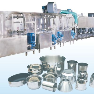 خط غسيل المعدات المعدنية عالي السرعة 265kw 2.5t/H معدات غسيل أدوات الطبخ تدفق العمل الماء الناعم