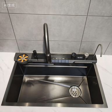 Premium Stainless Steel Kitchen Sink 900mm×550mm with Integrated Faucet and 1 Year Warranty