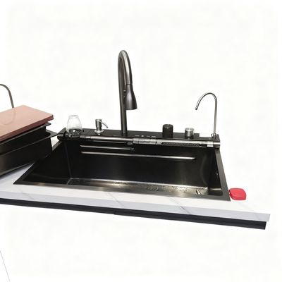 حوض مطبخ من الفولاذ المقاوم للصدأ مع صنبور قوس عالي