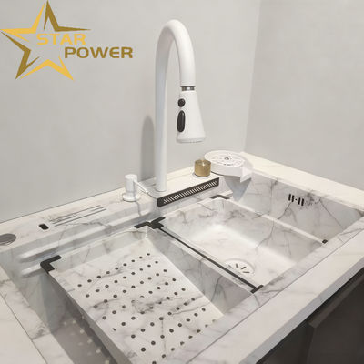 حوض المطبخ التجاري المصنوع يدويًا من الفولاذ المقاوم للصدأ وعاء مزدوج من 304/316 المواد الغذائية