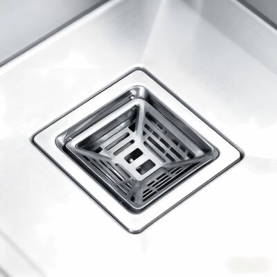 حوض مزدوج يدوي الصنع بلمسة نهائية مصقولة أصلية من الفولاذ المقاوم للصدأ 304 للمطابخ الحديثة