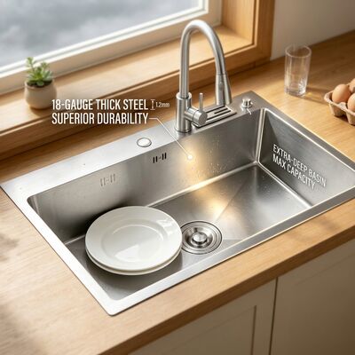 سعر جيد نحى SUS304 الفولاذ المقاوم للصدأ وعاء واحد بالوعة المطبخ تصميم Undermount 700 مم 200 مم حوض عميق الانترنت