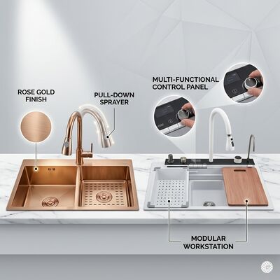 سعر جيد Honeycomb Nano Coating Scratch-Proof Easy-Clean 304 Stainless Steel Kitchen Sink Double Bowl 800mm 250mm Deep الانترنت
