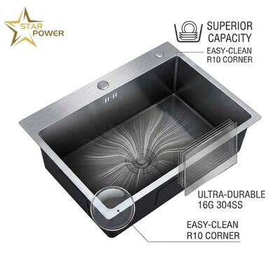 سعر جيد 16 Gauge 304 Stainless Steel Deep Single Bowl Kitchen Sink Drop-in 33x22 Inch 10 Inch Basin Brushed Finish الانترنت