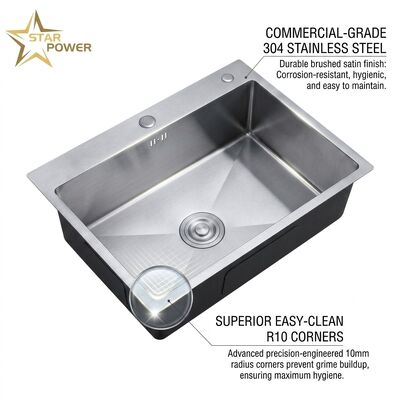 سعر جيد 16 Gauge 316 Stainless Steel Deep Single Bowl Kitchen Sink Drop-in 30x18 Inch 10 Inch Basin Brushed Finish الانترنت