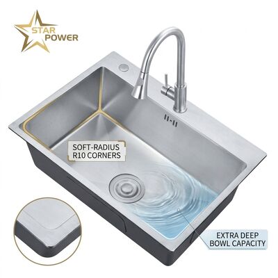 سعر جيد Drop-In 27x18 Single Bowl Kitchen Sink SUS304 Handmade 22 Gauge Deep Basin online