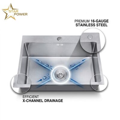 سعر جيد 30 Inch Overmount Single Bowl Kitchen Sink 18 Gauge with Integrated Drainboard online