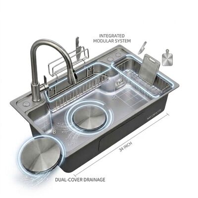 سعر جيد 34 Inch Handmade Farmhouse Single Bowl Kitchen Sink SUS304 14 Gauge with Deep Basin الانترنت